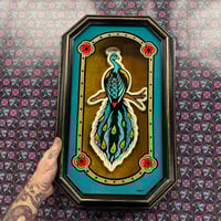 Peacock Shadow box- Wood & Glass painting
