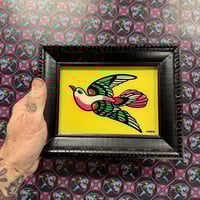 Bird pink & Green glass painting
